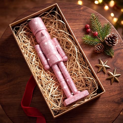 Pink Christmas Nutcracker Figurine - 15 Inch Glitter Soldier Decor