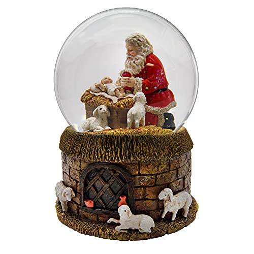 Santa and Baby Water Globe - Handcrafted Musical Christmas Decor 6 Inches