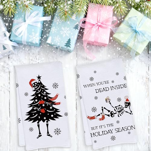 SolarGlory 4-Piece Gothic Christmas Kitchen Towels, Skeleton Dish Towels