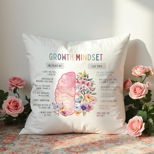 ROXMART Growth Mindset Decorative Pillow Covers, 18x18 Flannelette Case