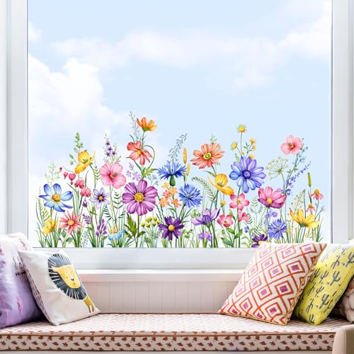 Colorful Wildflowers Window Clings - Fade-Resistant Floral Stickers