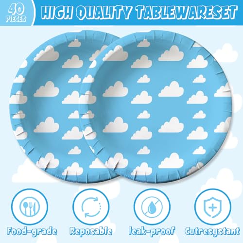 40Pcs Blue Sky White Clouds Birthday Party Set - Plates & Napkins