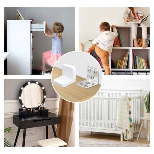 Heavy-Duty L-Shaped Angle Brackets - 4-Pack White Shelf Mounting Kit