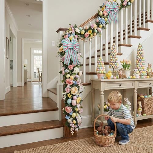 Threetols Easter Wreath Bows - 2 Pack Colorful Velvet Stripe Decor
