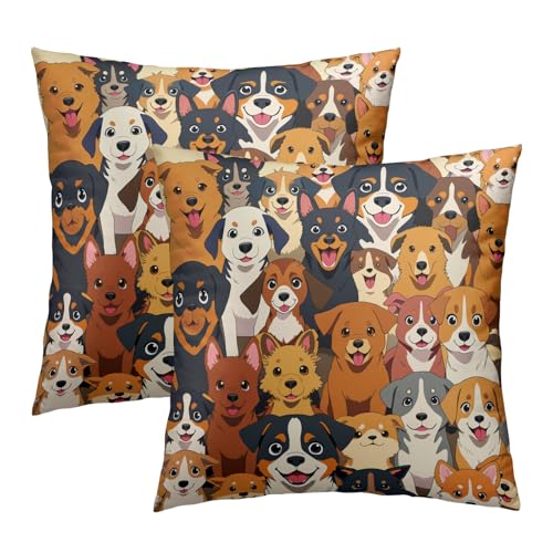 18x18 Cartoon Dog Pillow Covers Set of 2 - Ultra-Soft & Hypoallergenic