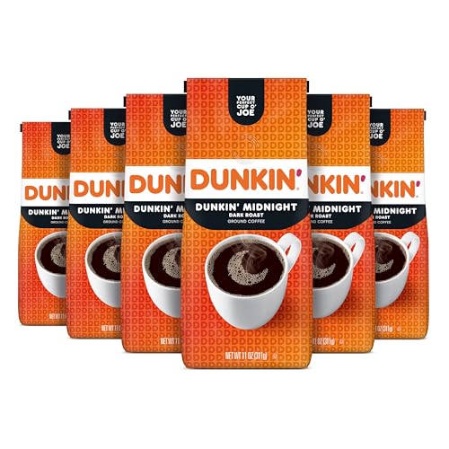 Dunkin' Midnight Ground Coffee, Dark Roast, 11oz (Pack of 6)