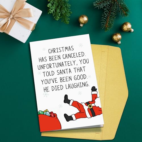 Funny Christmas Card for Sister Brother Daughter Son - Santa Died Laughing, Holiday Humor, #560