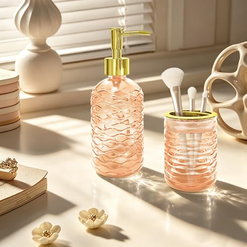 Amber Glass Bathroom Accessories Set - Wave Design, 2-Piece