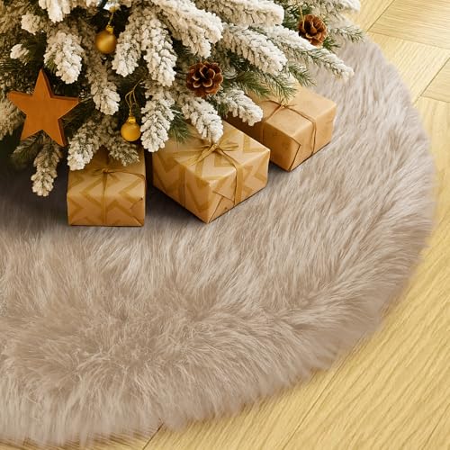 Brown Plush Christmas Tree Skirt - 30 Inch Faux Fur Holiday Decor