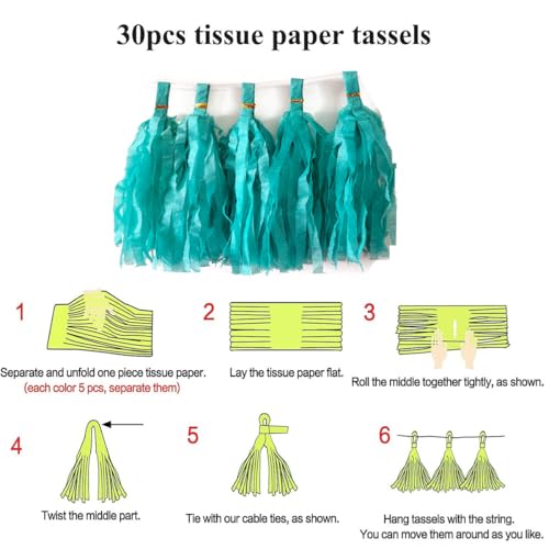 Teal Paper Tassel Garland - 30pcs DIY Tissue Paper Tassels