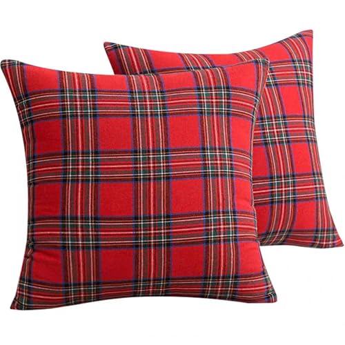 Pack of 2 Plaid Throw Pillow Covers - 17" Decorative Cushion Case