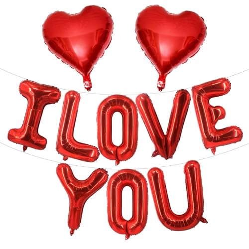 Lovoir 10 Pcs Red 'I LOVE YOU' Heart Balloons - 18 Inch for Valentine's Day