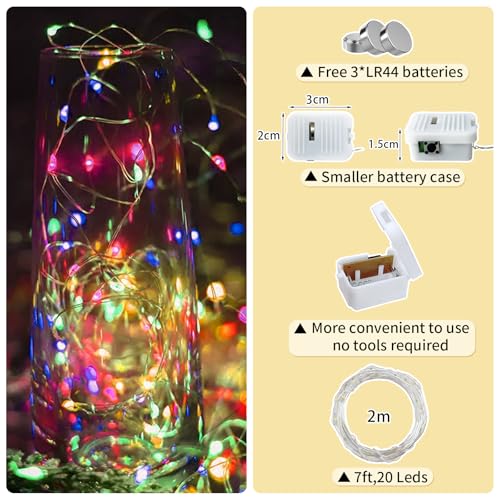 8 Pack Multicolor Fairy Lights Battery Operated 7ft 20 LEDs for Mason Jars Christmas Halloween Parties - Variation of This Listing