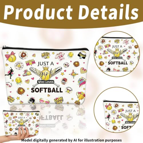 Softball Cosmetic Bag for Women and Girls Sports Makeup Pouch Gift