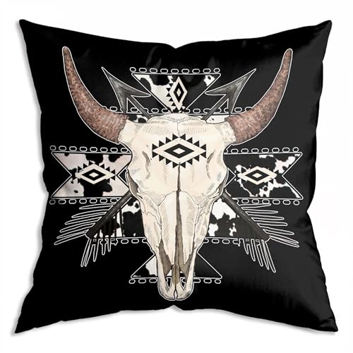 24 Boho Cow Aztec Western Bull Skull Throw Pillow Cover 18x18