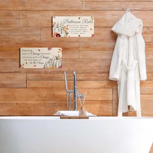 Fall Bathroom Decor - 2 Pcs Rustic Autumn Signs with Hangers