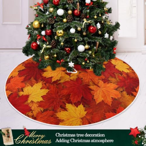 SUABO Autumn Leaves Christmas Tree Skirt 48 Inch Fall Holiday Decor