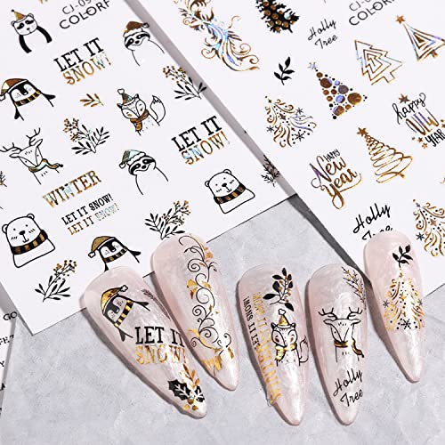 Vezocim Gold Christmas Nail Art Stickers - 9 Sheets Snowflake & Snowman Decals