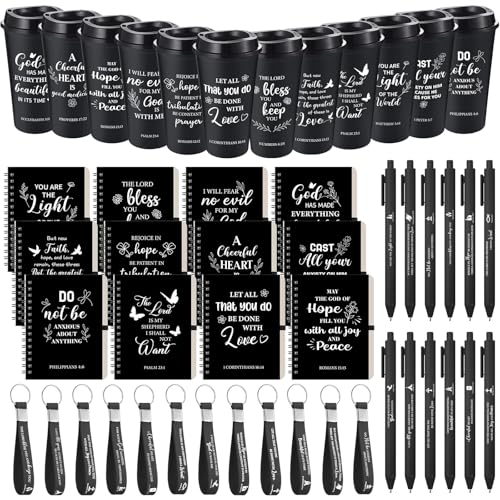Black Christian Gift Set with Scripture Cups, Notebooks, Pens & Keychains - 12 Pieces