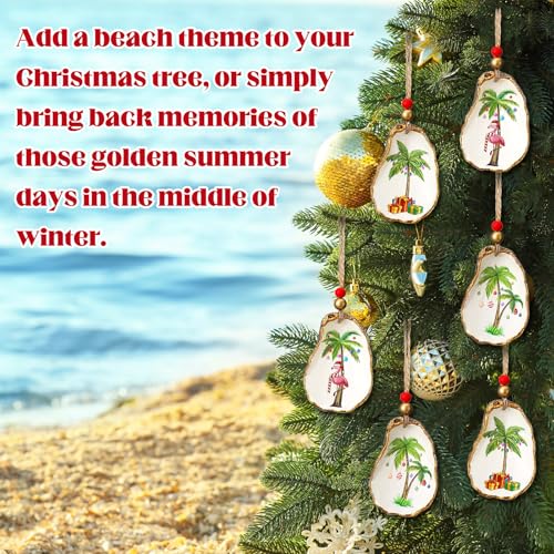 Christmas Oyster Shell Ornaments Set - Resin Decor with Festive Prints
