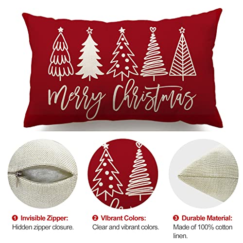 Merry Christmas Lumbar Pillow Cover, 12x20 Farmhouse Holiday Throw Case