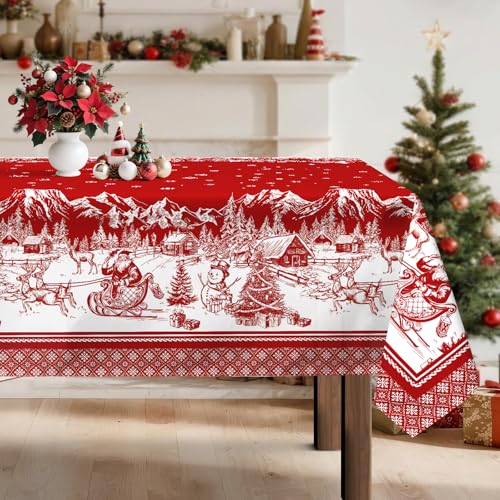 Christmas Tablecloth 55x70 Inch Rectangular Tree Deer Print Santa Reindeer Variation