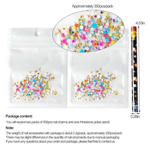 700 Pcs 3D Nail Charms Bubble Beads & Half Pearls with Picker Pen