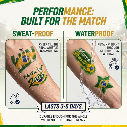 Brazil Flag Temporary Tattoo Set Waterproof Body Art 4 Sheets