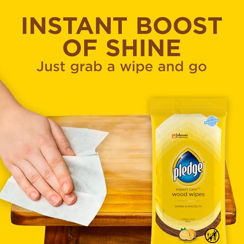 Pledge Lemon Furniture Wipes 24 Count Pack of 6 - Multi-Surface Wood & Home Care