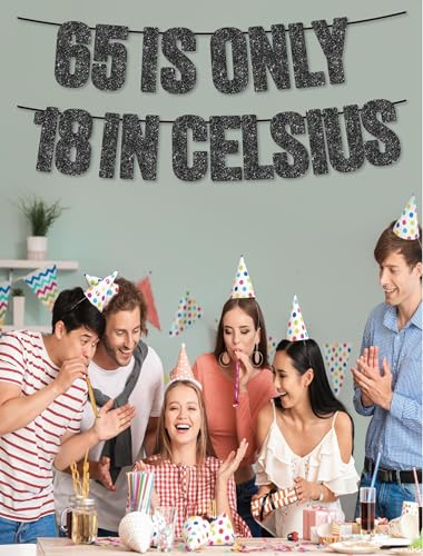60th Birthday Black Glitter Banner 60 Is Only 15 in Celsius Party Decor
