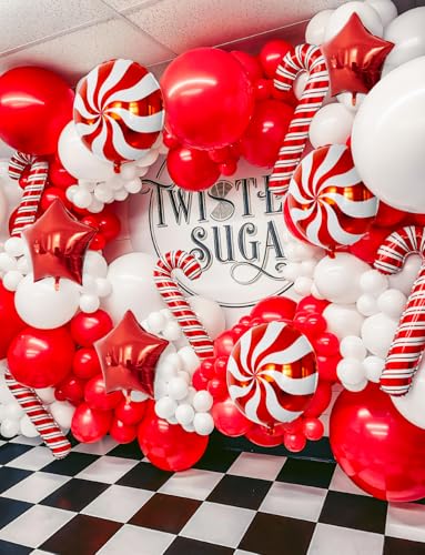 Christmas Balloon Garland Arch Kit - Red & White Holiday Party Decorations - 125 PCS