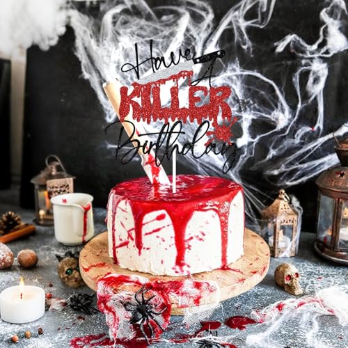 Black Glitter Halloween Cake Topper - Have A Killer Birthday