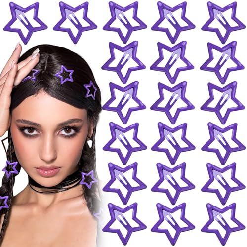 Purple Star Hair Clips 20pcs Metal Snap Barrettes for Women Y2K
