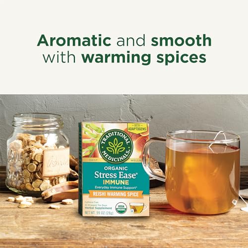 Traditional Medicinals Organic Stress Ease Immune Tea, Reishi Warming Spice, 16 Bags