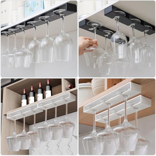 DESONAUT 2-Pack Black Wine Glass Holder Rack - 13 Inch Under Cabinet Storage