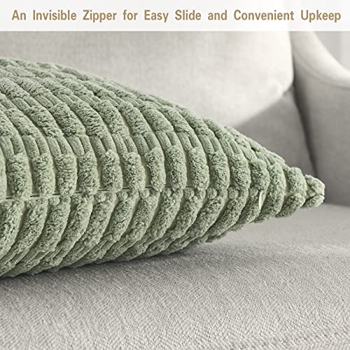 Pack of 2 Sage Green Corduroy Throw Pillow Covers 18x18