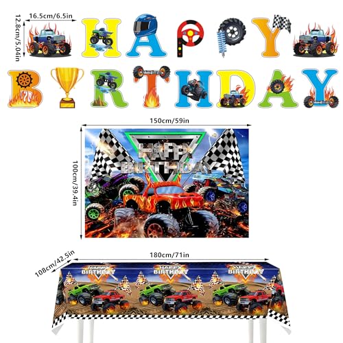 Truck Birthday Party Decorations Set - Backdrop, Banner & Tablecloth
