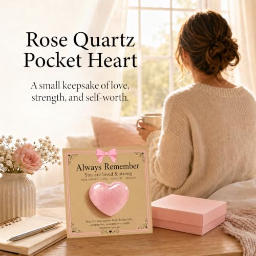 Rose Quartz Heart Affirmation Gift for Love & Strength