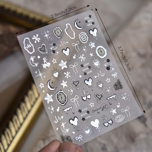 Silver 3D Embossed Self-Adhesive Heart Star Nail Art Stickers