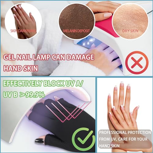 CGBOOM UV Shield Fingerless Gloves for Gel Nail Lamp & Driving UPF 50+