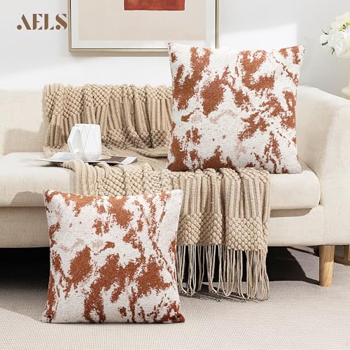 AELS Burnt Orange Decorative Throw Pillow Covers 18x18, Set of 2