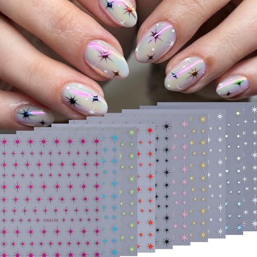 Metallic Star Nail Stickers 10 Sheets Self-Adhesive Holographic Y2K Nail Decals