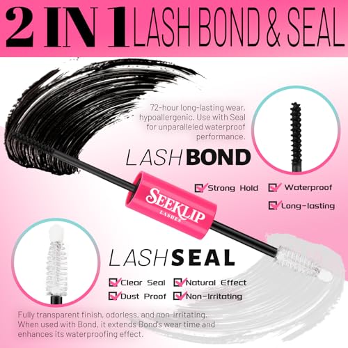 SeekLip Waterproof Lash Cluster Glue - 72-Hour Gentle Bond and Seal Black 10ml
