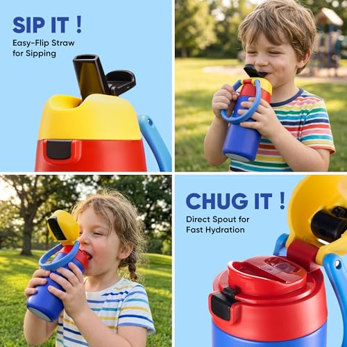 Fijinhom 12oz Stainless Steel Toddler Water Bottle with 2-in-1 Lid - Blue