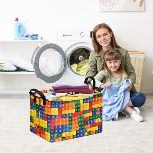 Colorful Building Brick Print Toy Storage Basket - Collapsible Toy Chest