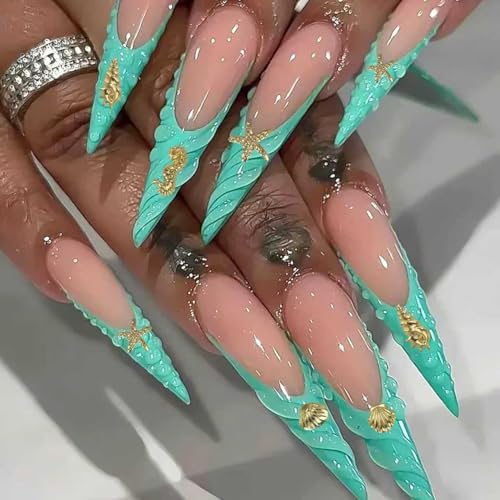 Gold Seashell & Starfish Nail Charms - 3D Ocean Alloy Decor for Summer Manicure