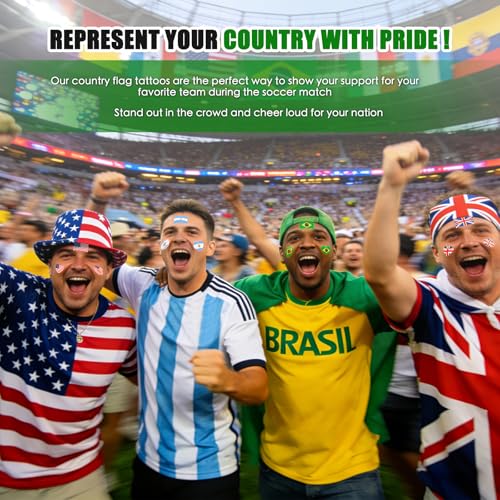 World Cup Temporary Face Tattoos - 10 Country Soccer Fan Stickers