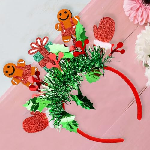 Christmas Gingerbread Man Headband Glitter Tassel Holiday Hair Accessory