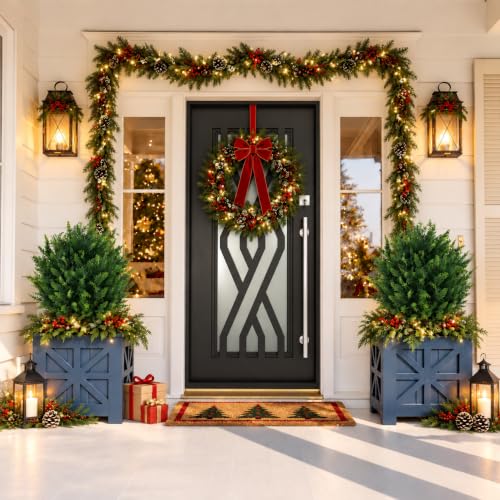 21 Inch 2-Pack Artificial Christmas Cedar Topiary - Outdoor Porch Decor (Variation: 21 Inch - 2pack)