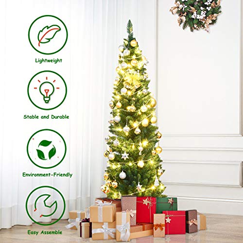 5FT Slim Artificial Christmas Tree with Metal Stand Indoor Outdoor Green